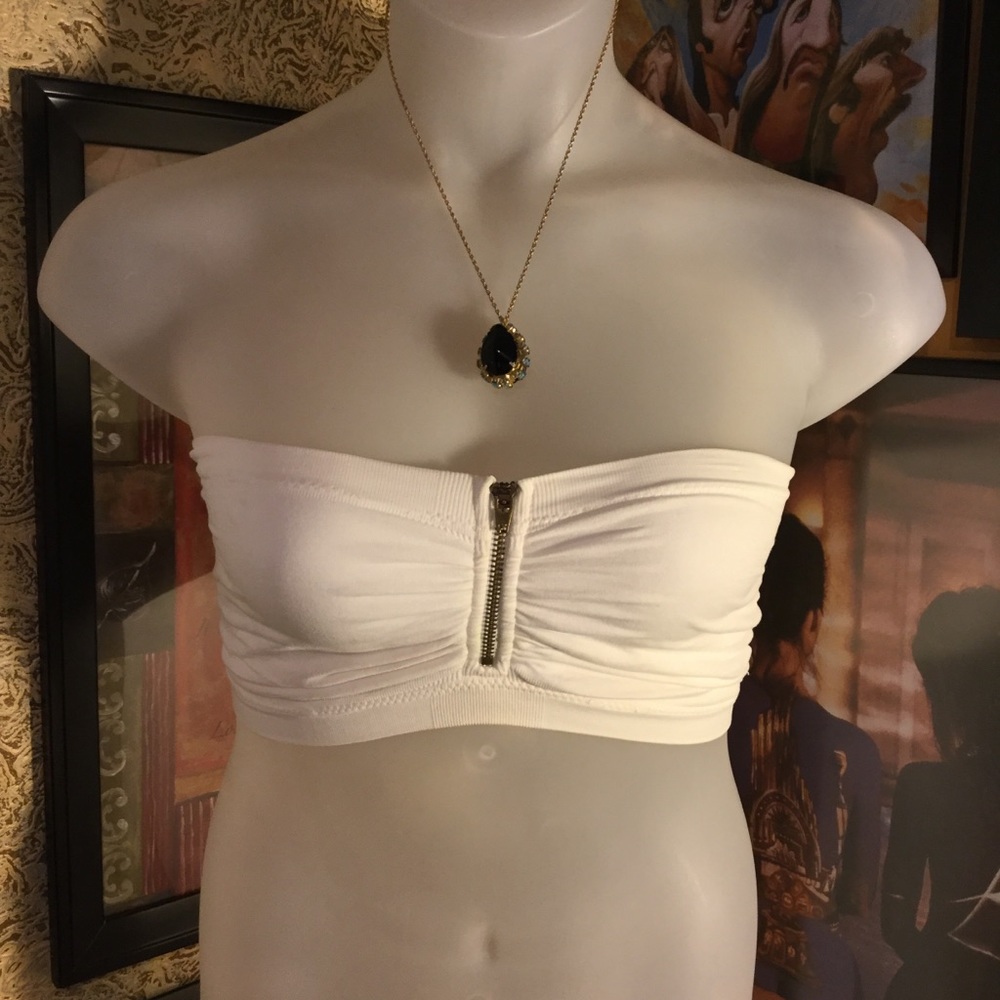 White bandeau zipper bra/top size 36 (L)